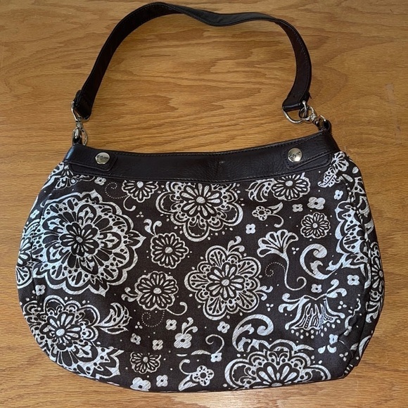 thirty-one Handbags - Thirty-One Brown & White Woodblock Floral Suite Skirt Purse